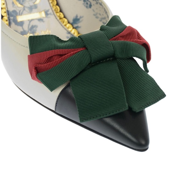 GUCCI Cream and Black Leather Mules with Gucci Wed Bow size 39 (Brand New) - Picture 6 of 16